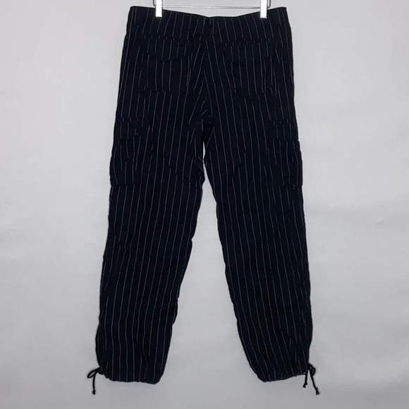 Norma Kamali 100% Cotton Black Pinstripe Cargo Pants with Drawstring Legs - 10 - Picture 3 of 6
